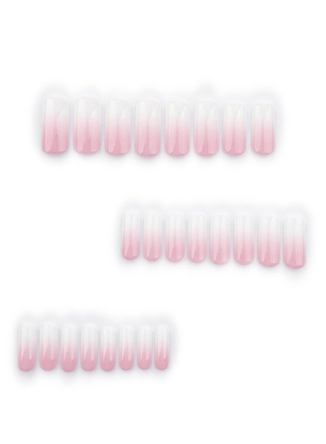 TOGZOM 24Pcs Ombre Press on Nails Medium Square Acrylic Fake Nails Pink White Gradation Fake Nails Glossy False Nails Ombre Stick on Nails Full Cover Glue on Nails for Women Girls Nails Decoration - Image 5